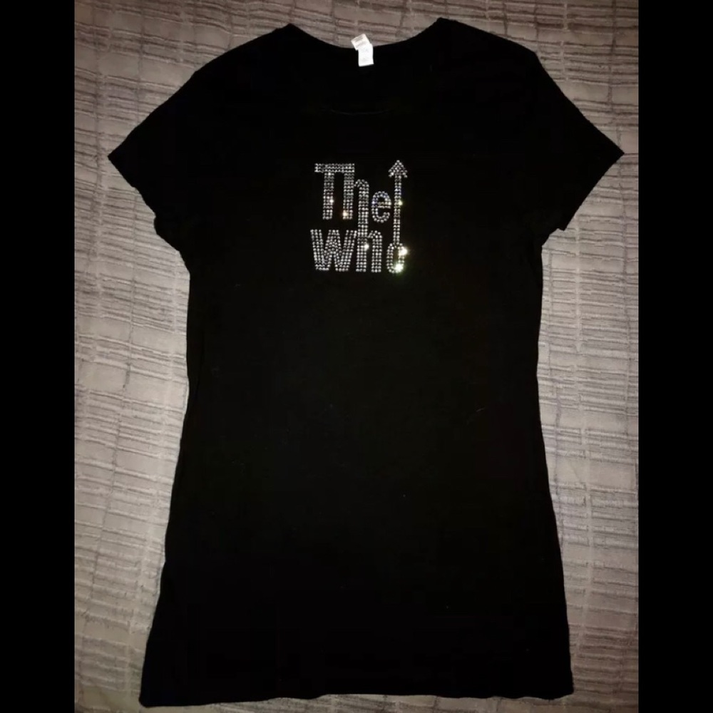 The WHO (the band) Tshirt womens Juniors sz L logo in Sparkling Crystals NEW